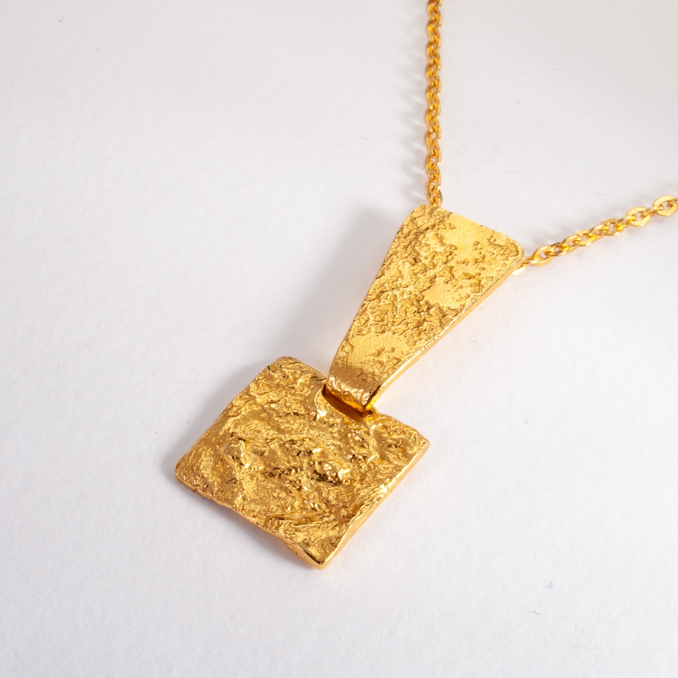 14k Textured Gold Square Geometric Pendant Necklace-ZadokGold