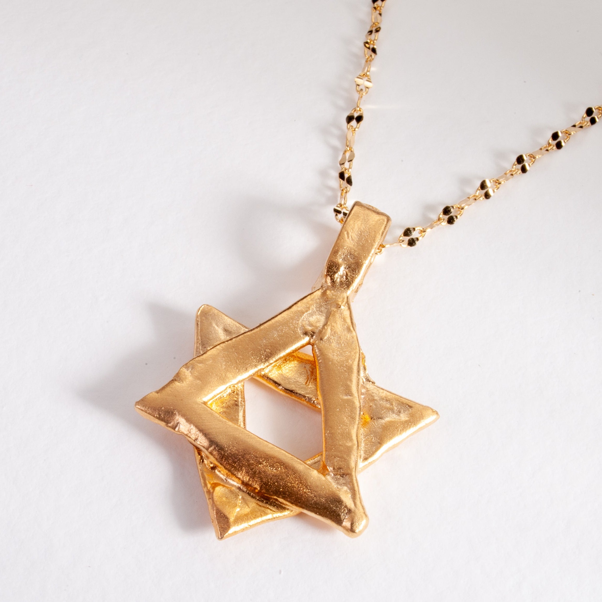 Solid Gold Rustic Star of David Pendant Necklace - Jewish Magen David Necklace