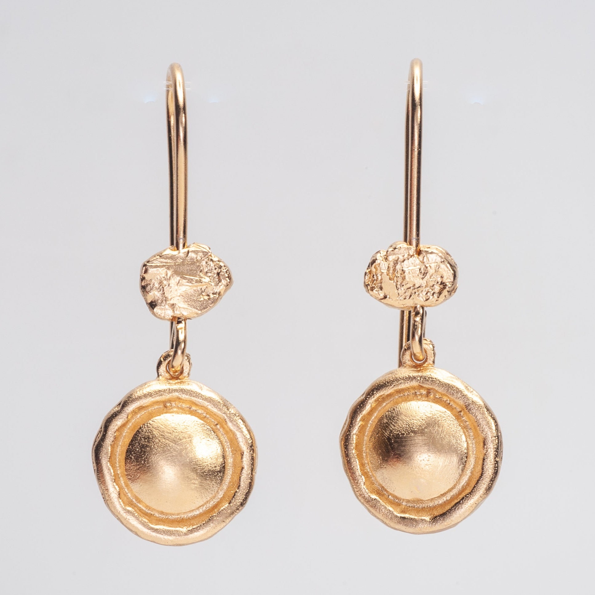 Round Button Coin Circle Dangle Earrings Gold Plated