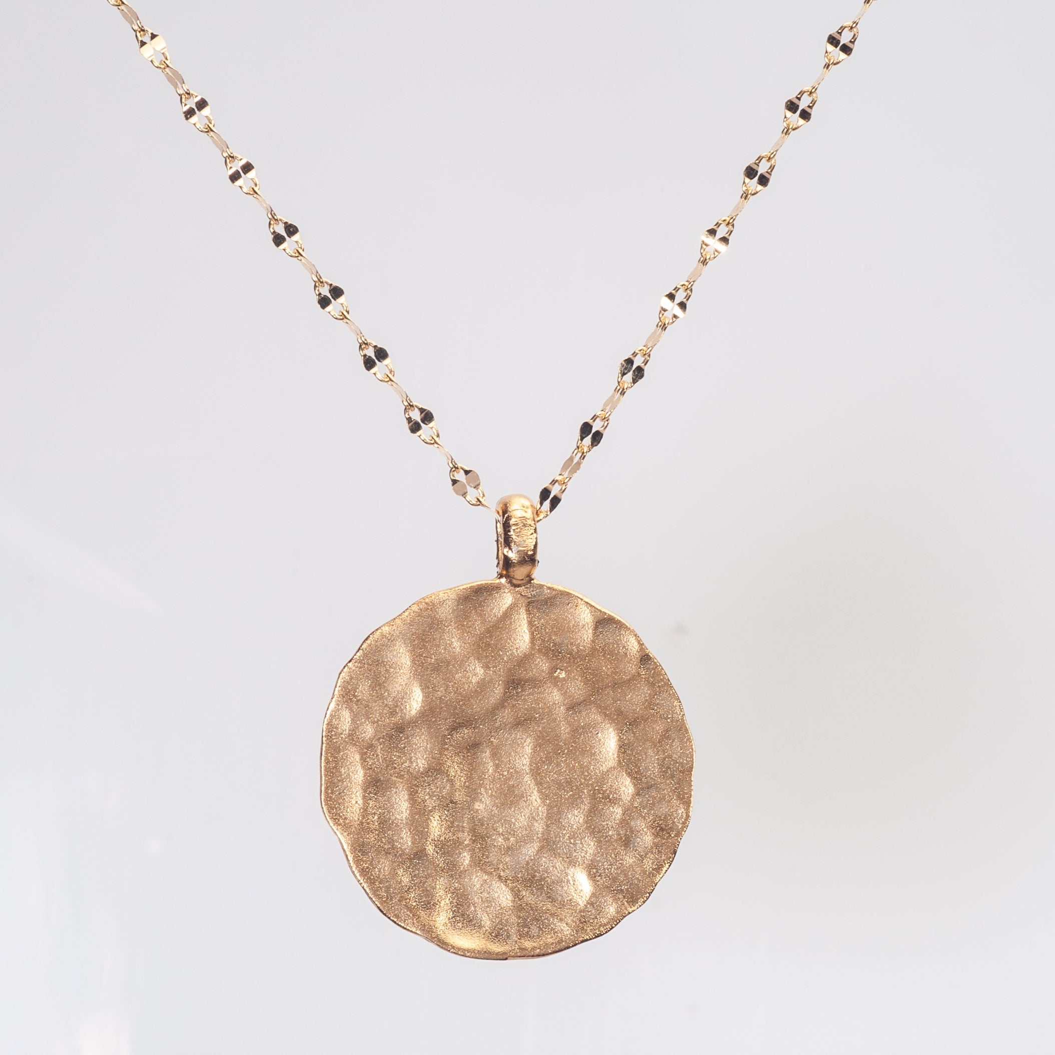 14k Hammered Gold Small Round Circle Pendant Necklace-ZadokGold