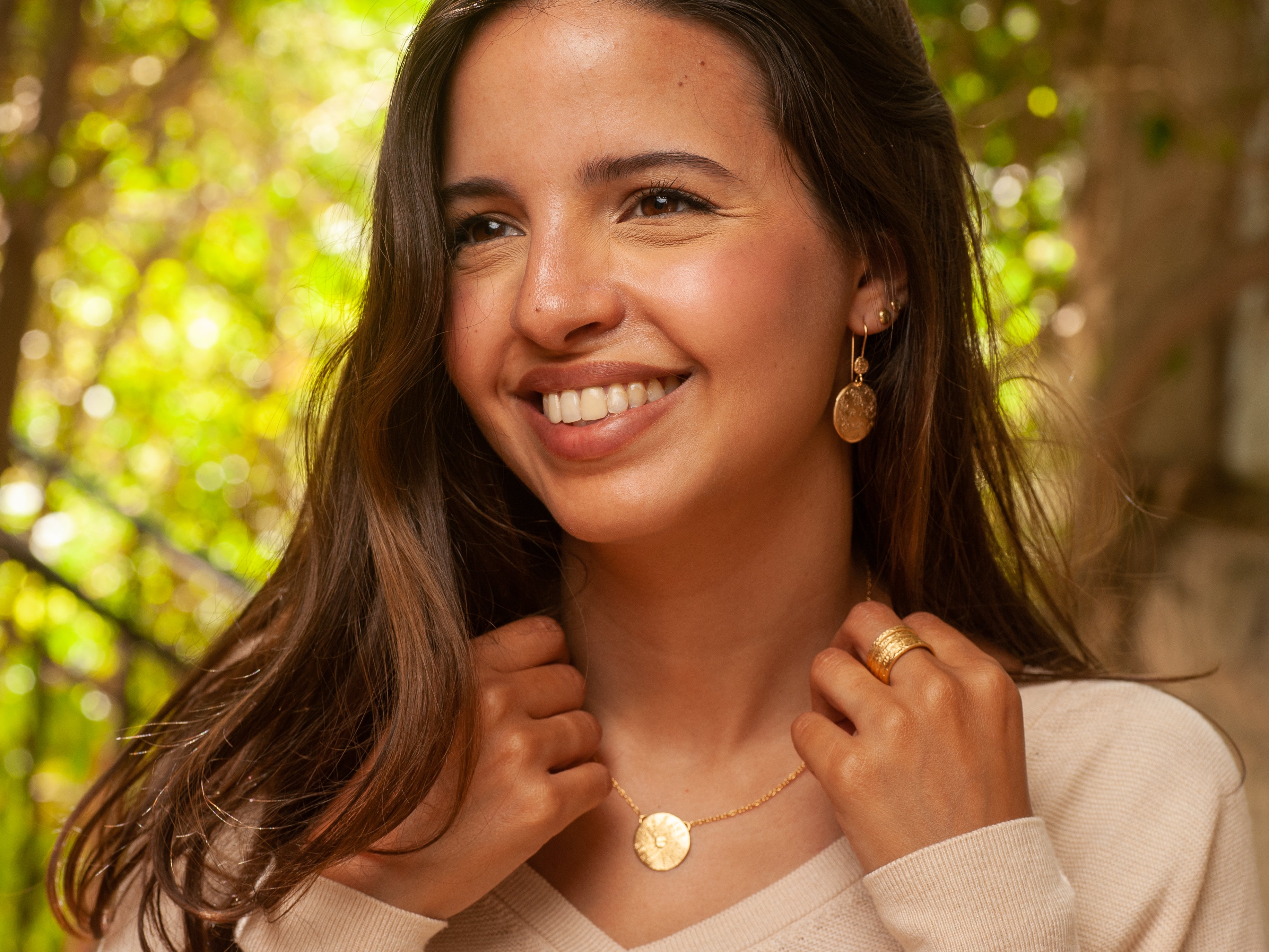 שרשרת תליון עיגול קטן 14 קראט זהב מרוקן