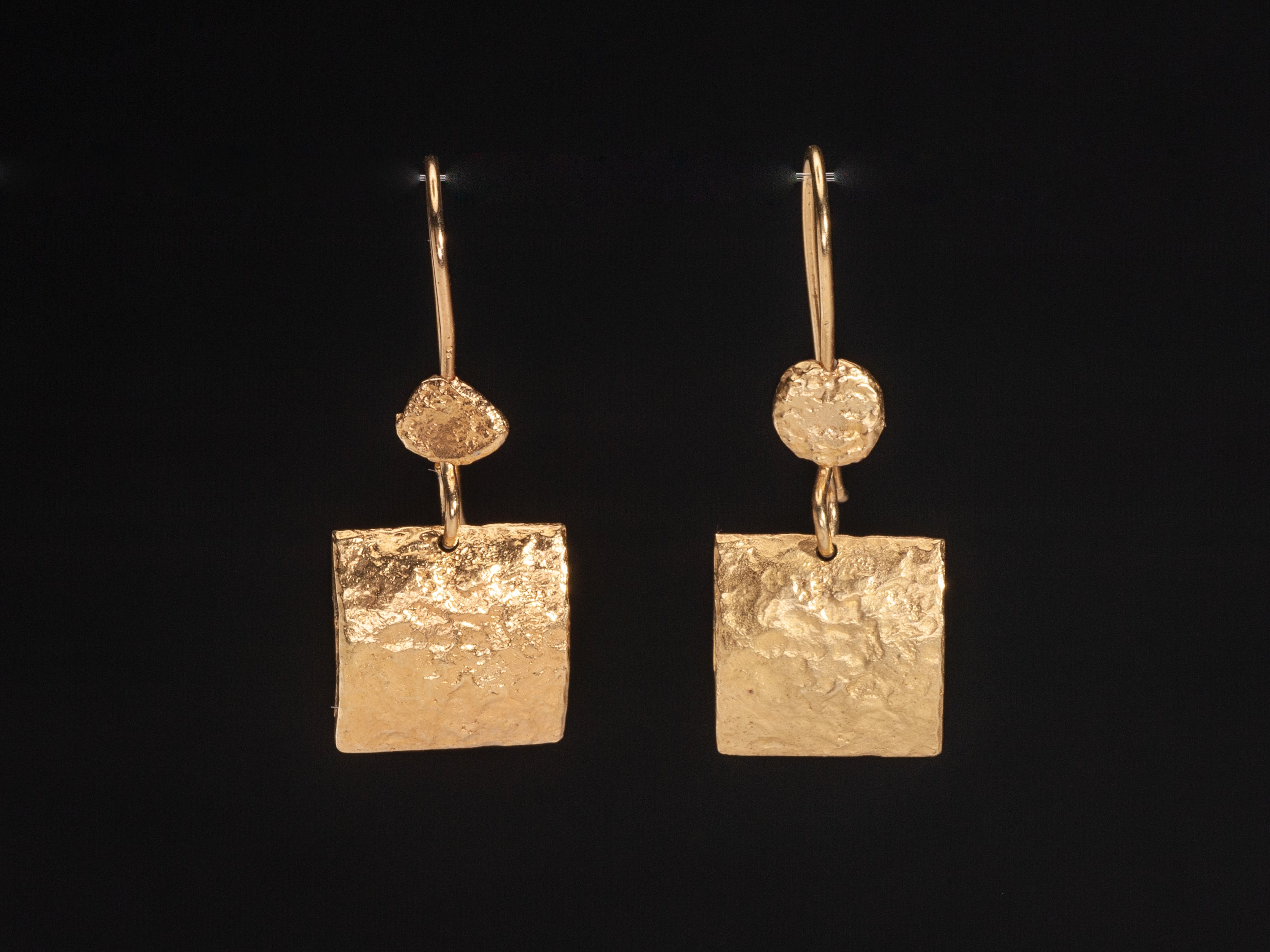 Rough Rustic Textured 14k Gold Small Square Earrings