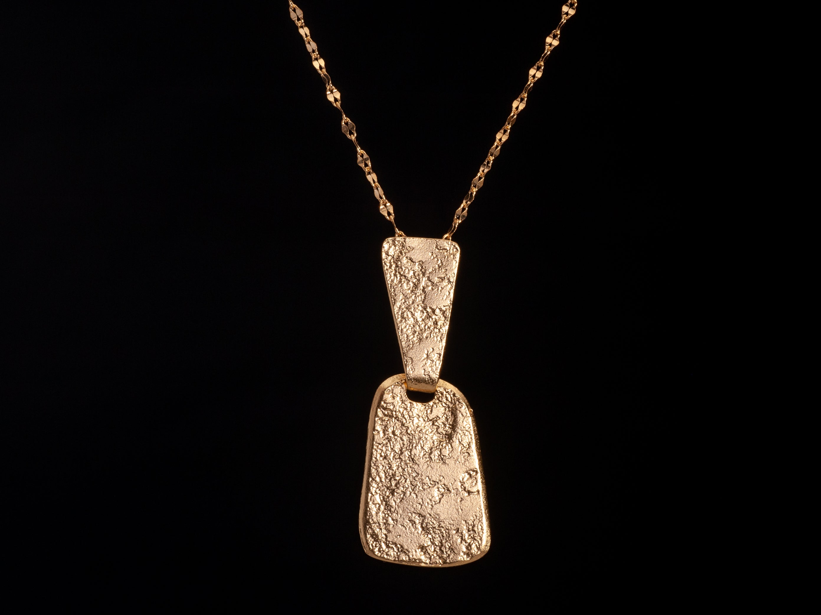 Ancient Style Textured Gold Geometric Rectangle Pendant