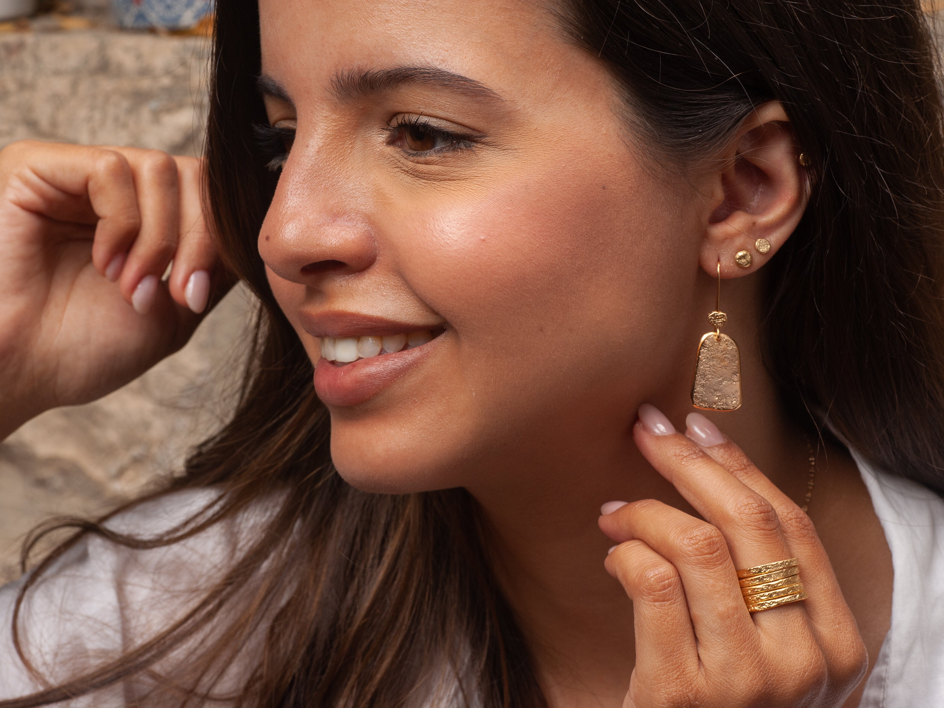 18k Gold Dangle Boho Ancient Earrings