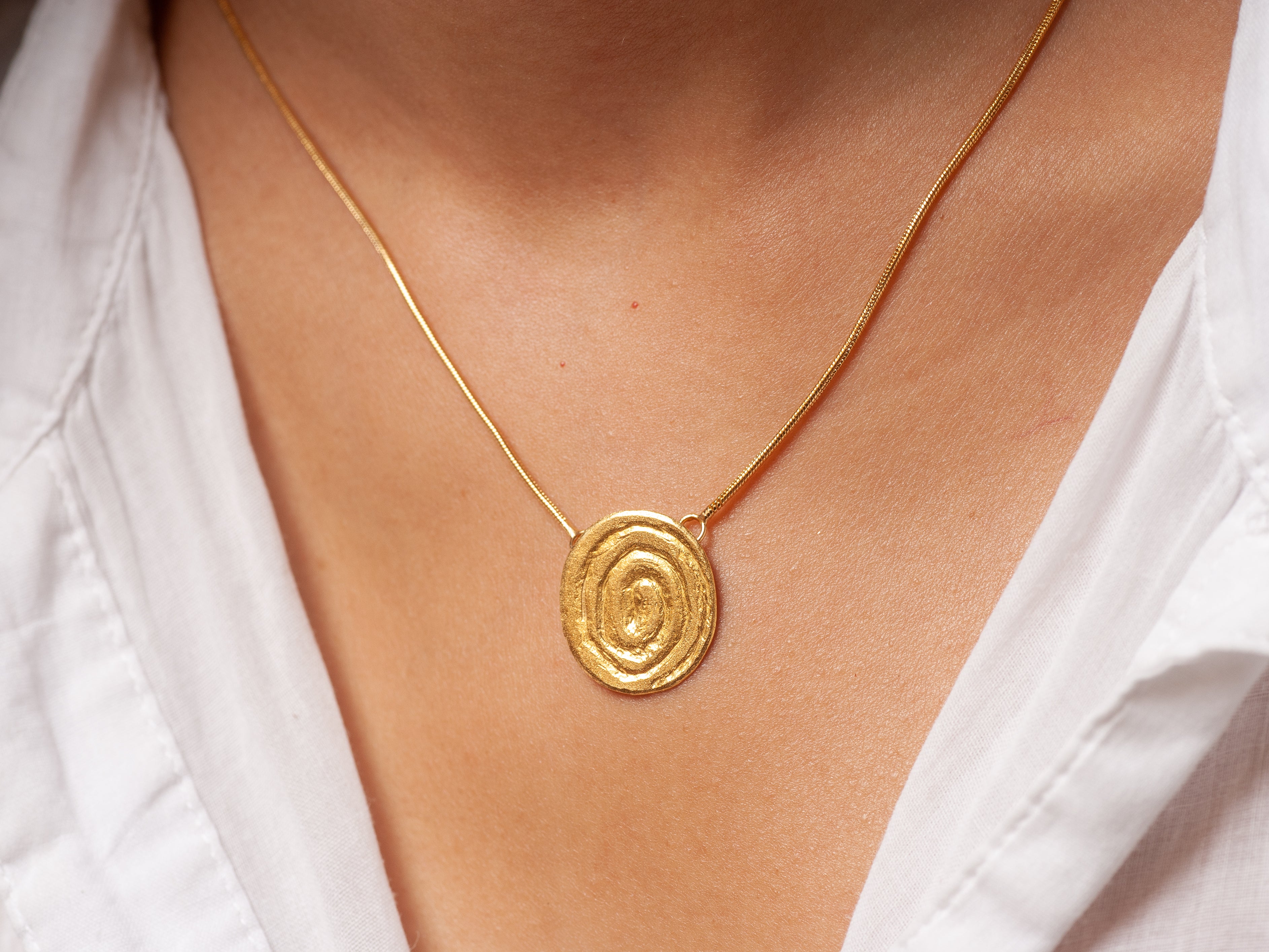 Hammered Gold Spiral Pendant Circle Gold Plated Necklace