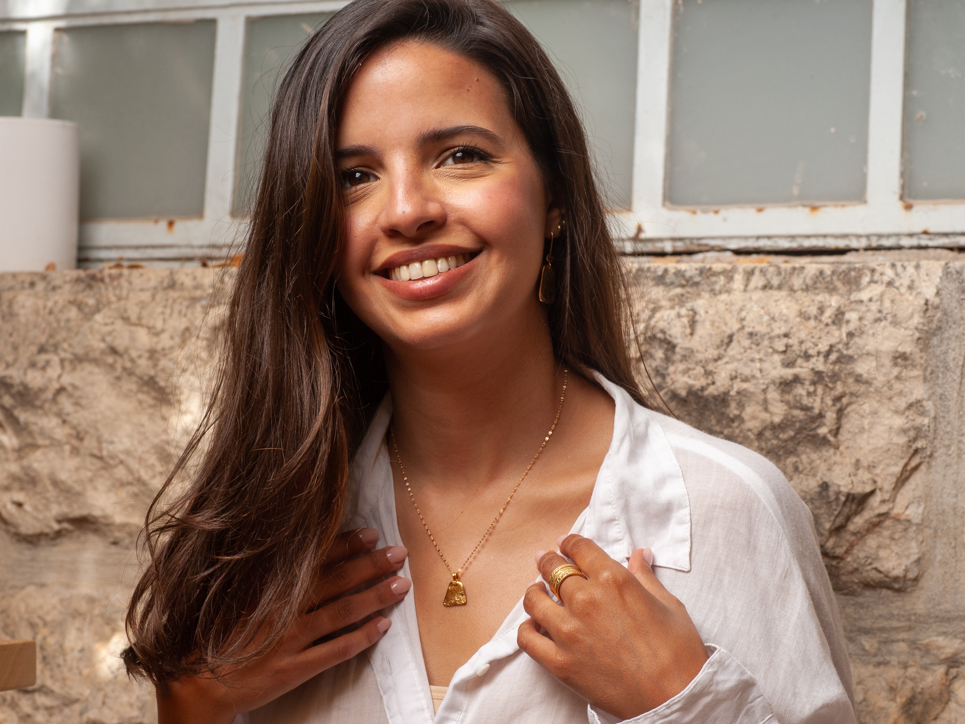 Textured Gold Geometric Triangle Pendant