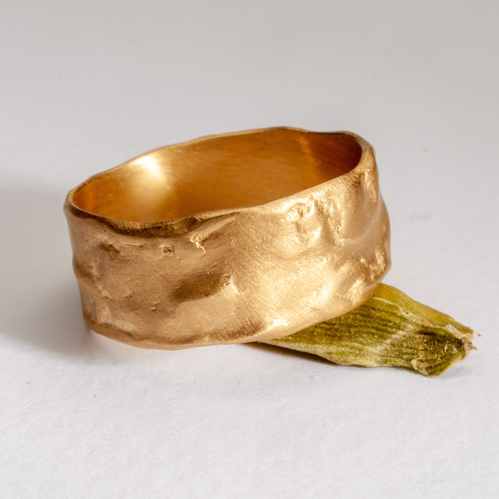 14K Gold Handmade Textured Wedding Ring Raw Style-ZadokGold