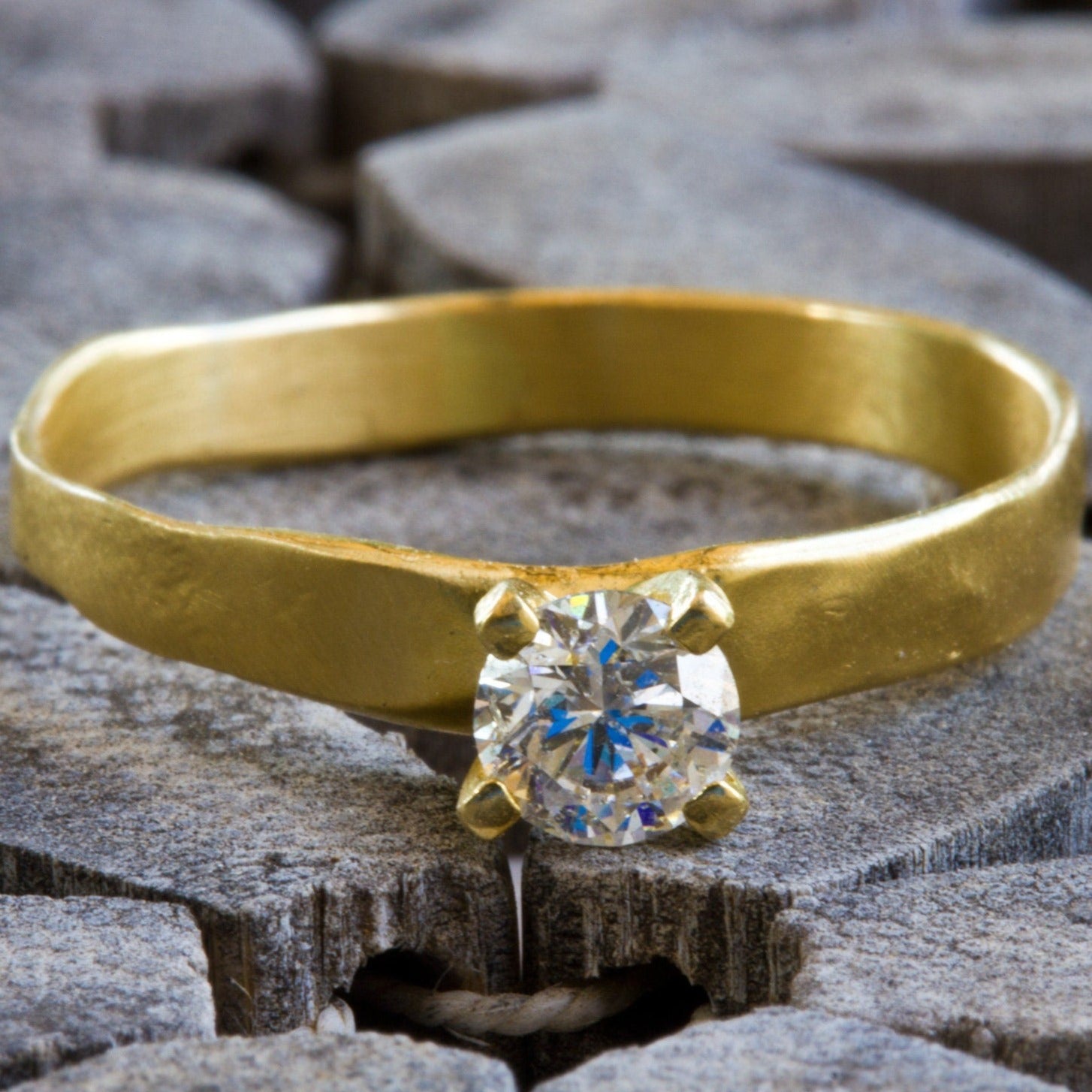 Natural 14K Matte Gold Solitaire Diamond Engagement Ring