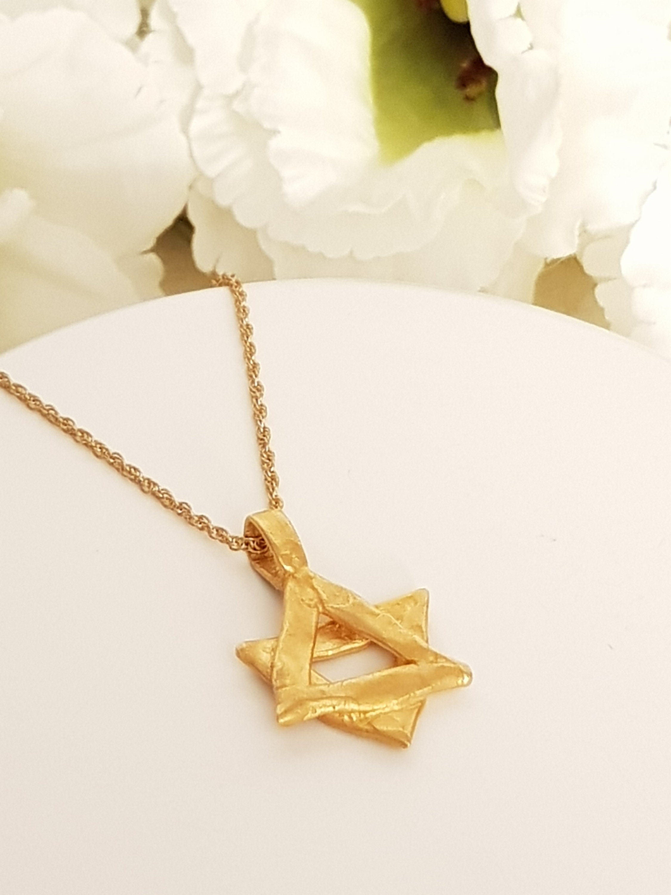 Magen David Star Pendant Jewish Necklace Gold Plated