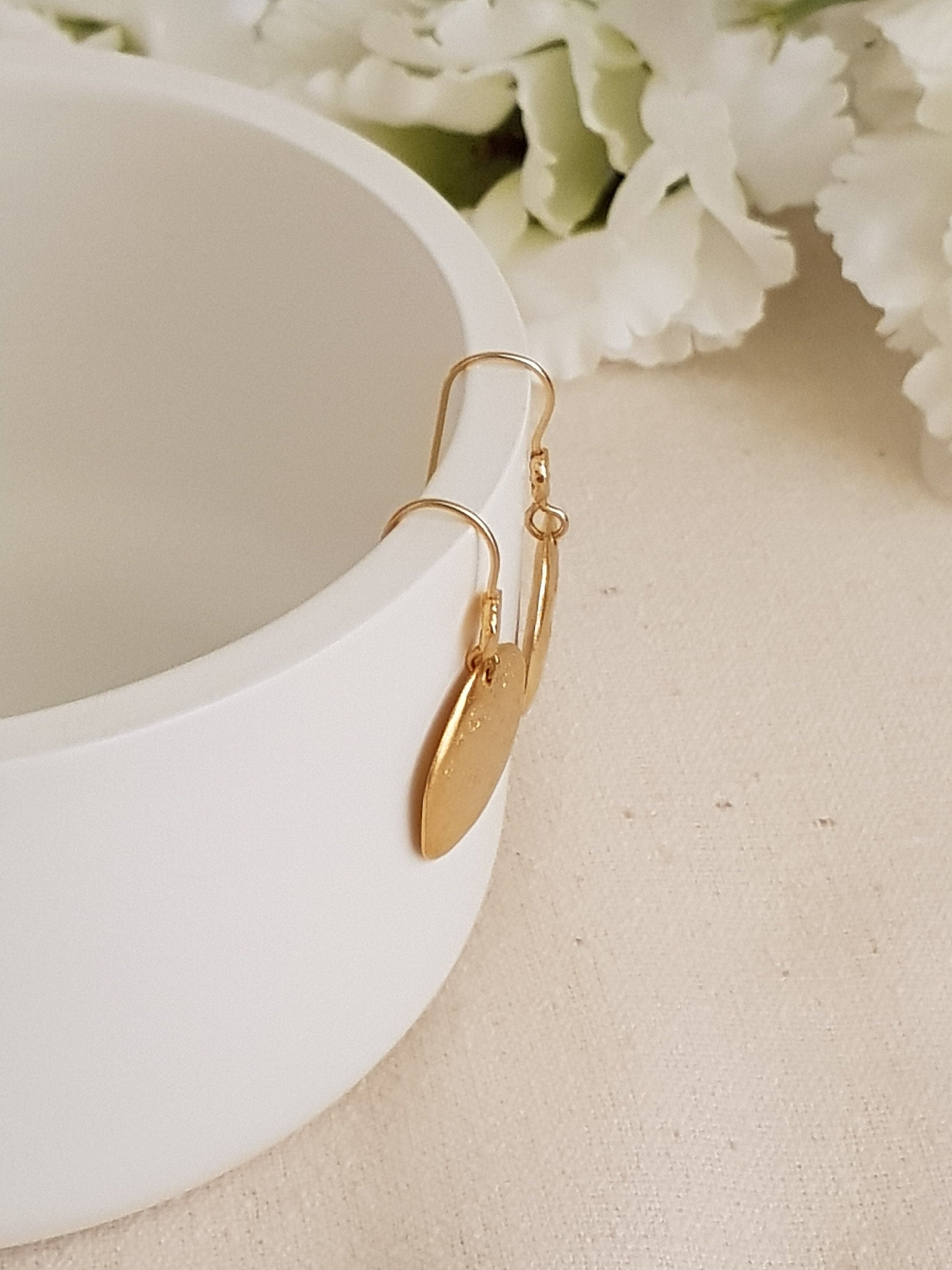 Textured Hammered Gold Round Disc Earrings Gold Plated