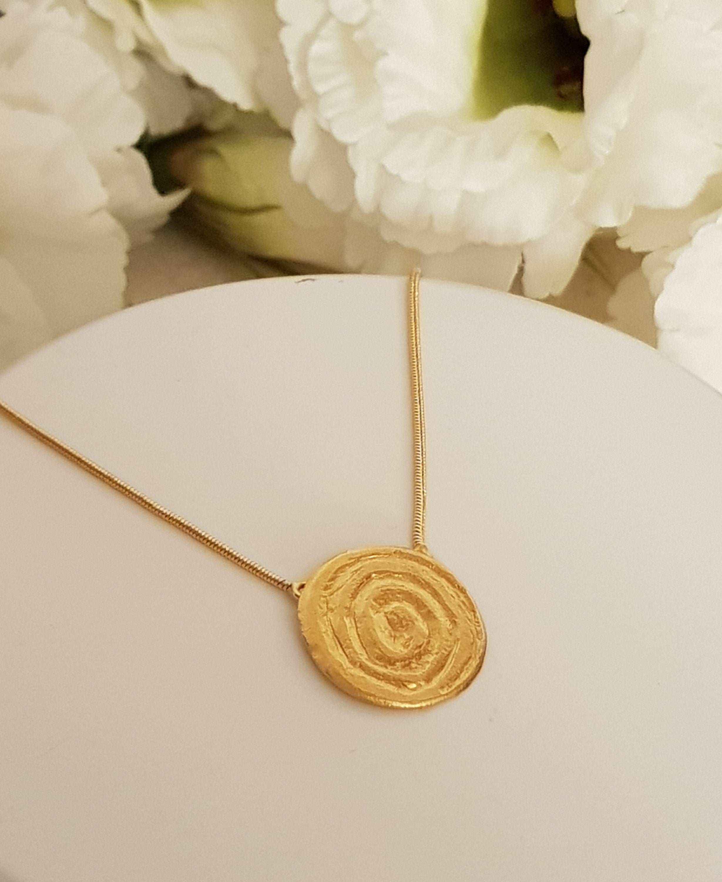 Hammered Gold Spiral Pendant Circle Gold Plated Necklace