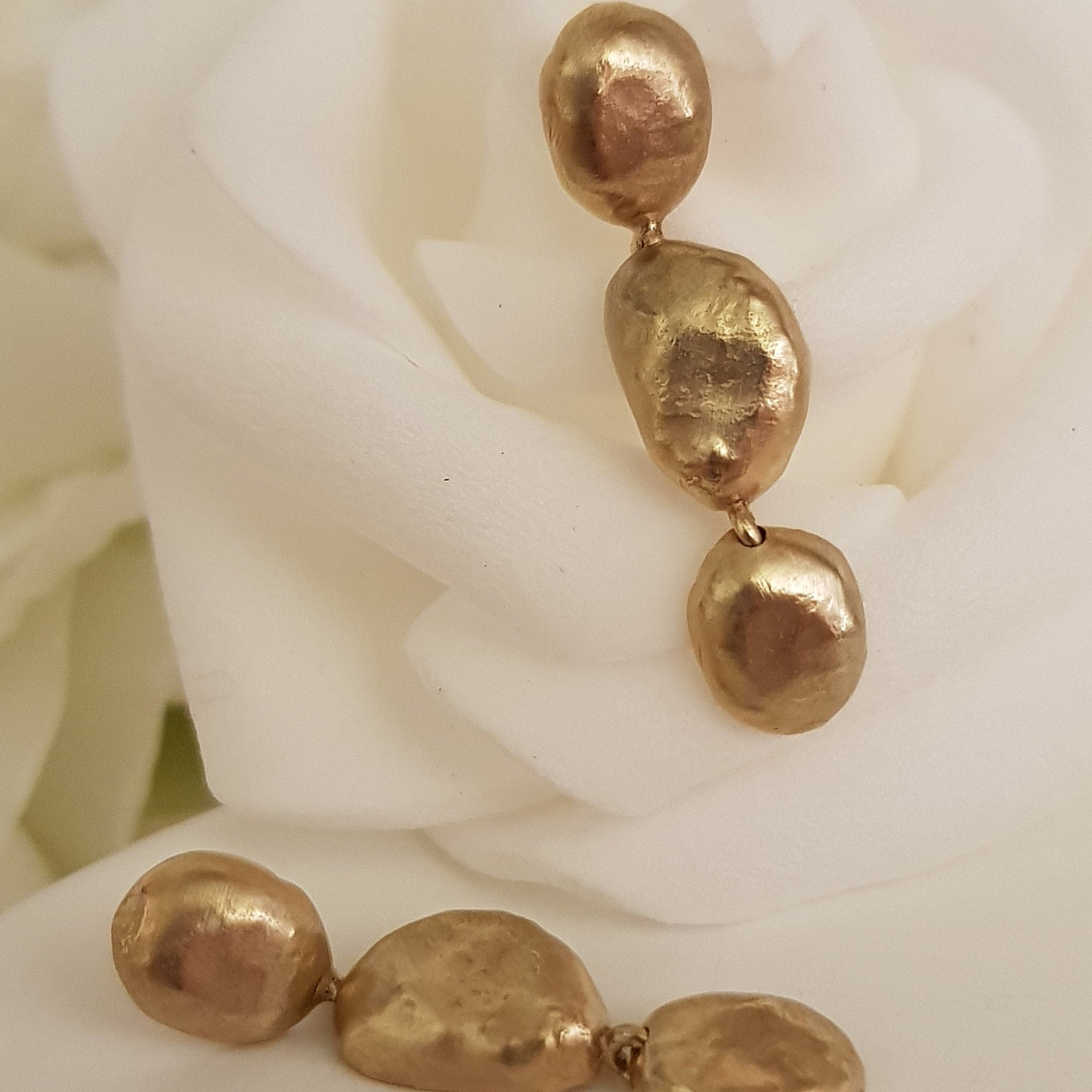 14k Rough Gold Dangle Pebble Earrings