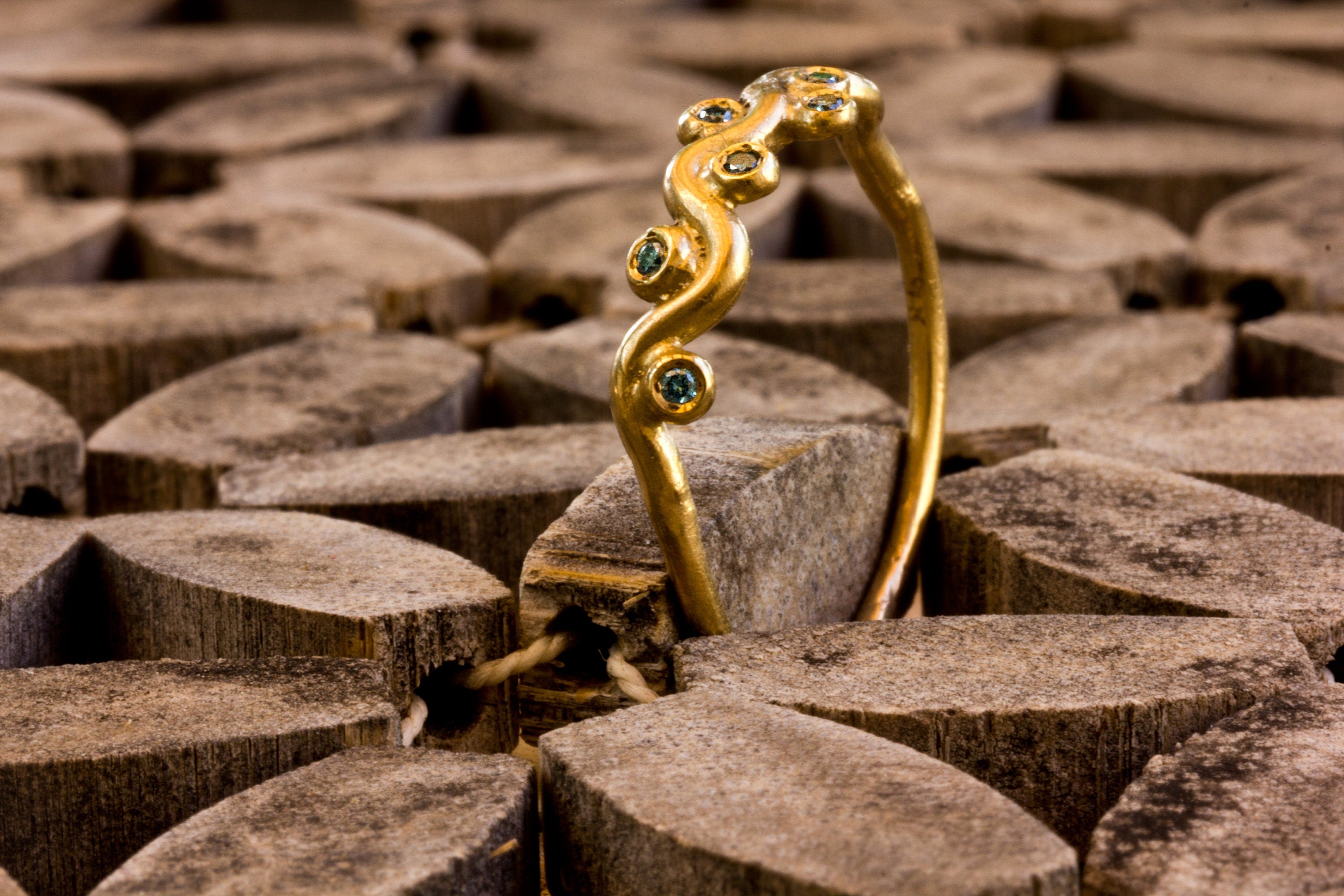 Nature Inspired Blue Diamond 14k Gold Tree Ring