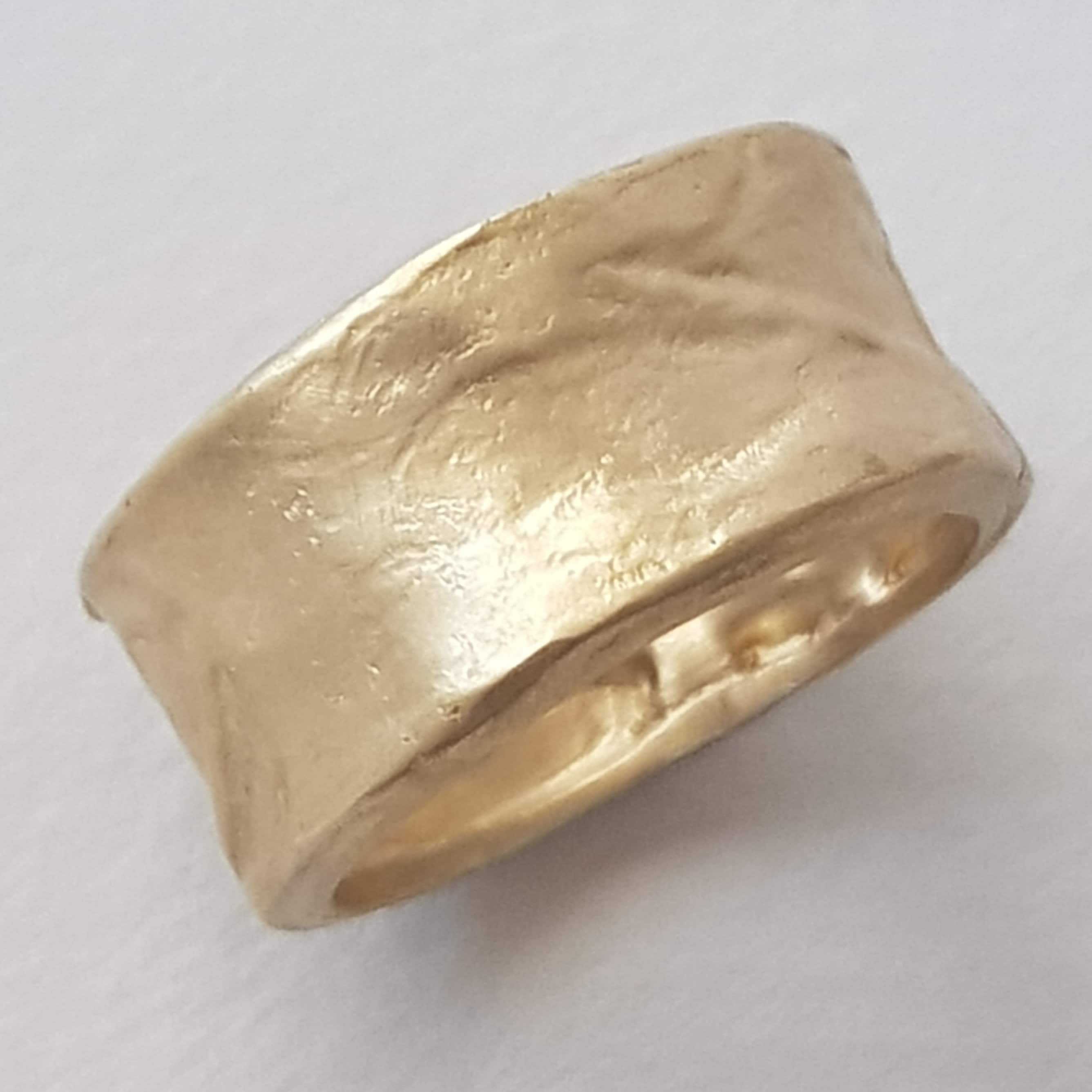 Chunky 18k Textured Gold Diamond Band Ring