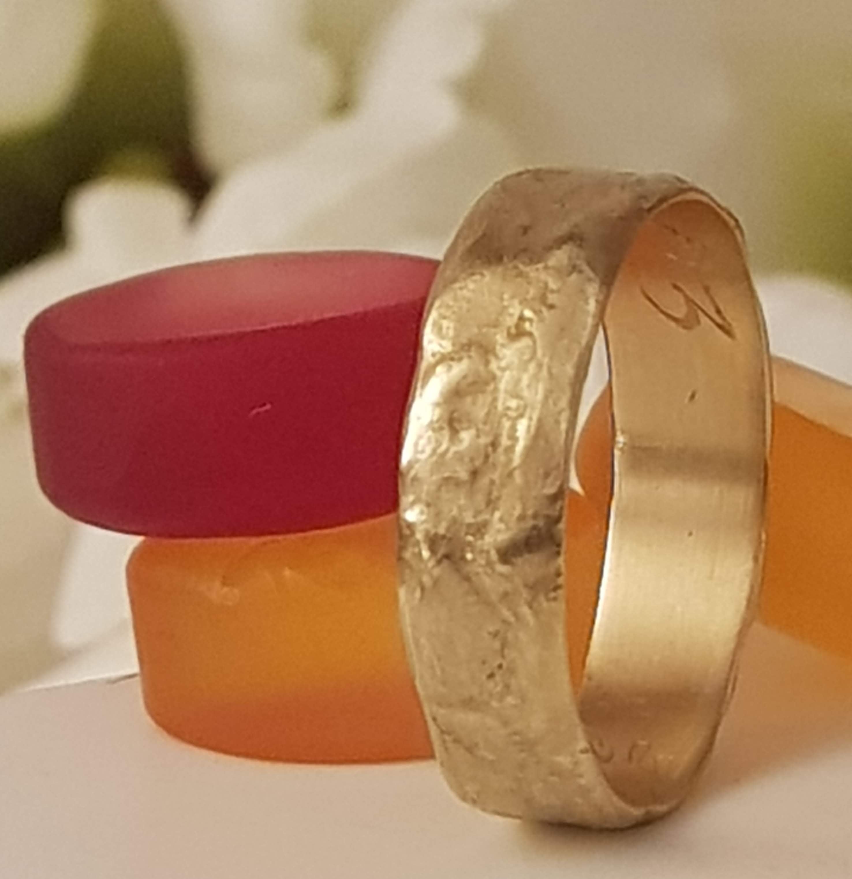 Matte Finnish Textured 14k Yellow Gold Wedding Ring 6mm Wide