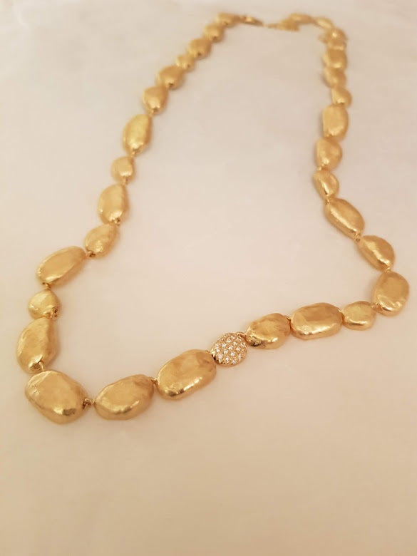 14k Gold Pebble Bead Necklace with Diamonds-ZadokGold