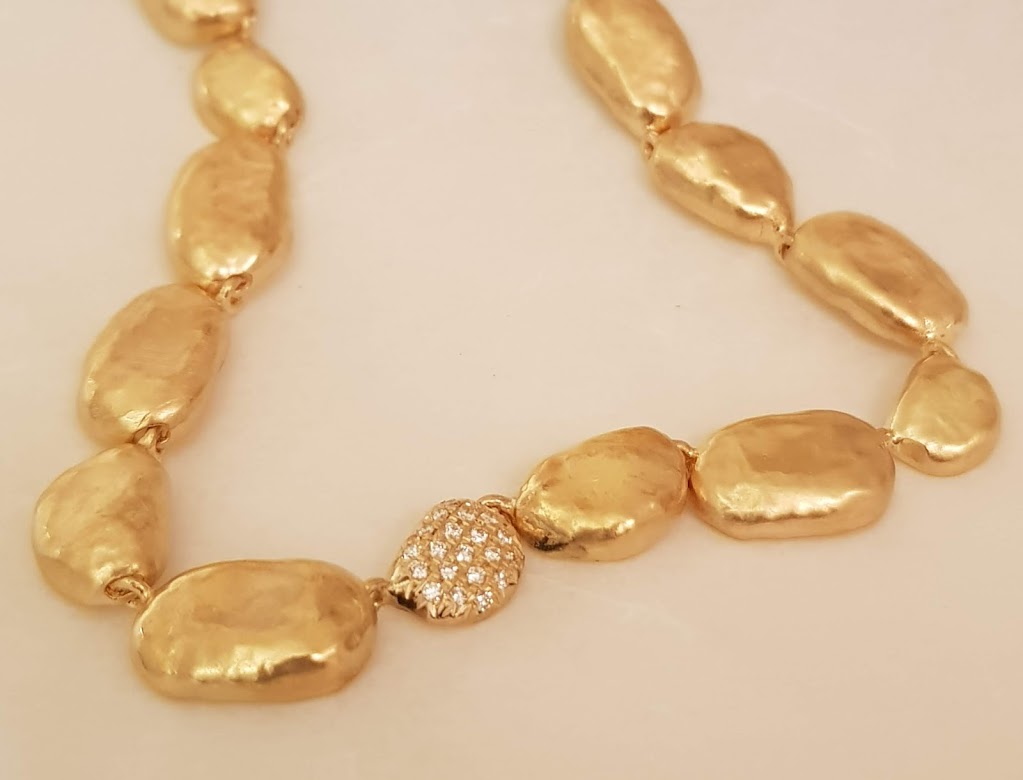 14k Gold Pebble Bead Necklace with Diamonds-ZadokGold