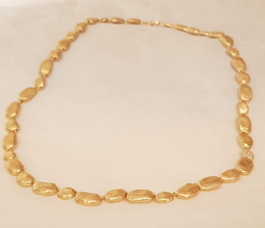 14k Gold Pebble Bead Necklace with Diamonds-ZadokGold