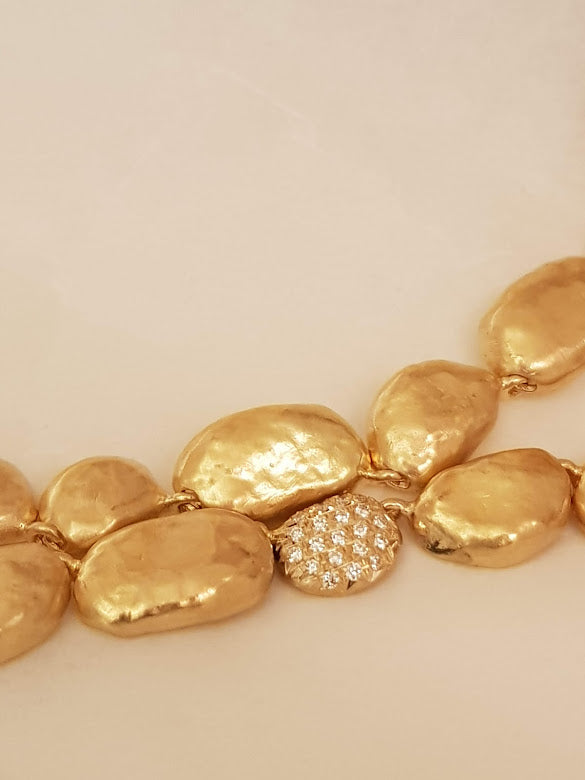 14k Gold Pebble Bead Necklace with Diamonds-ZadokGold