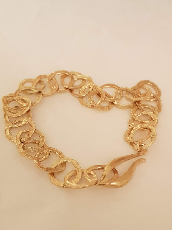 18k Gold Link Bracelet Rustic Hammered Gold