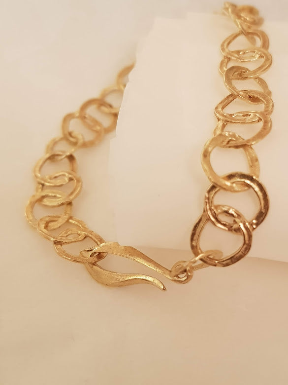 18k Gold Link Bracelet Rustic Hammered Gold