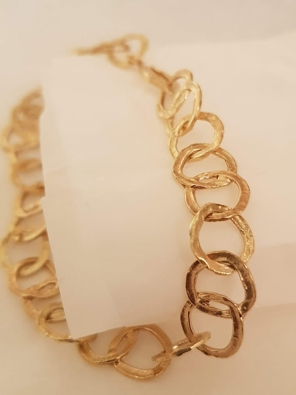 18k Gold Link Bracelet Rustic Hammered Gold