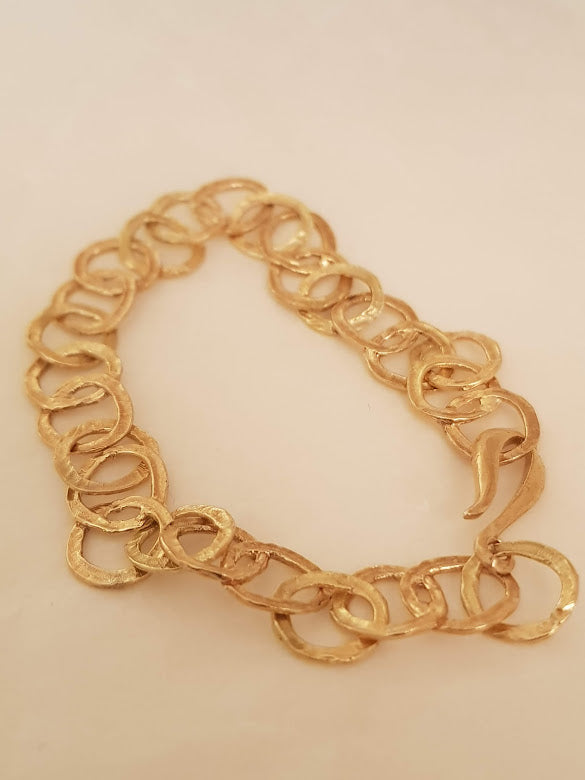 18k Gold Link Bracelet Rustic Hammered Gold