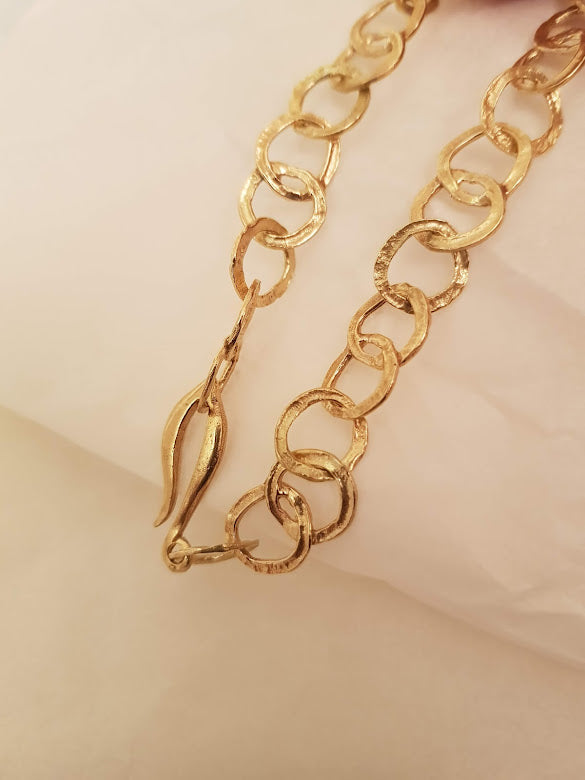 18k Gold Link Bracelet Rustic Hammered Gold