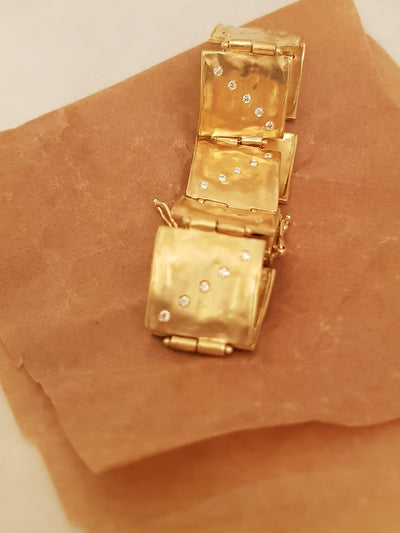 18K Gold Large Square Link Bracelet with Diamonds