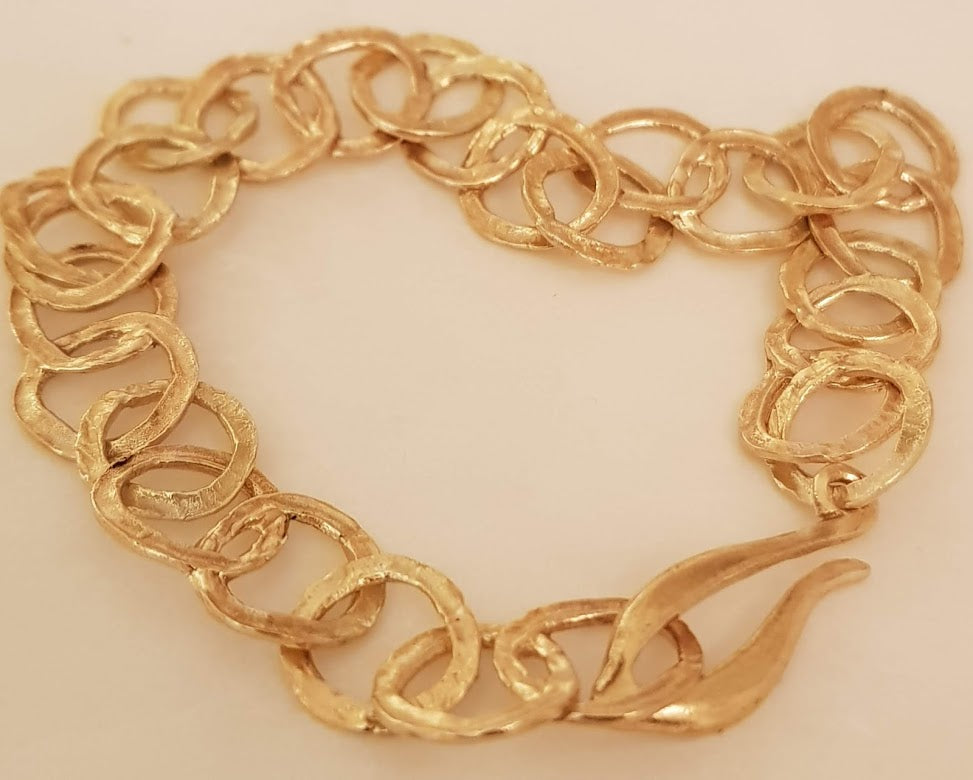 18k Gold Link Bracelet Rustic Hammered Gold