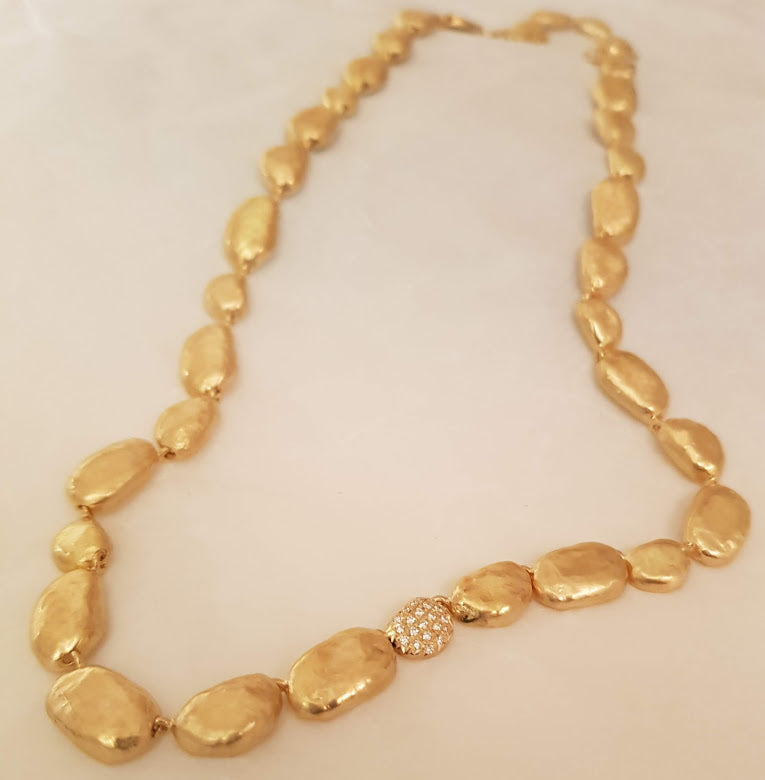 14k Gold Pebble Bead Necklace with Diamonds-ZadokGold