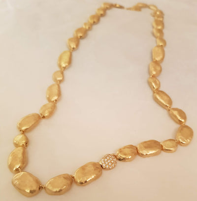 14k Gold Pebble Bead Necklace with Diamonds