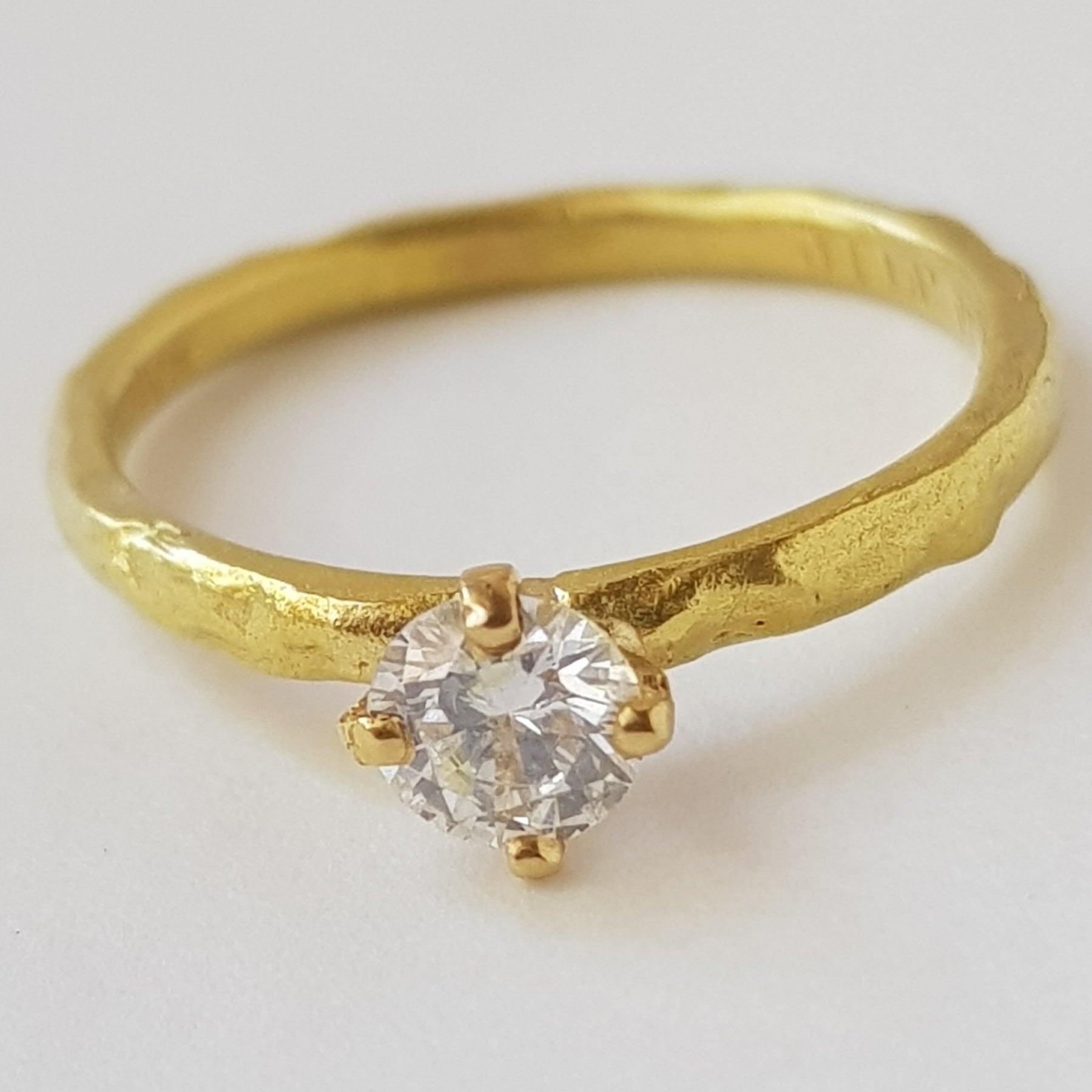 18k yellow gold diamond engagement ring rustic 