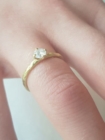 Dainty Textured 14k Gold Diamond Engagement Ring-ZadokGold