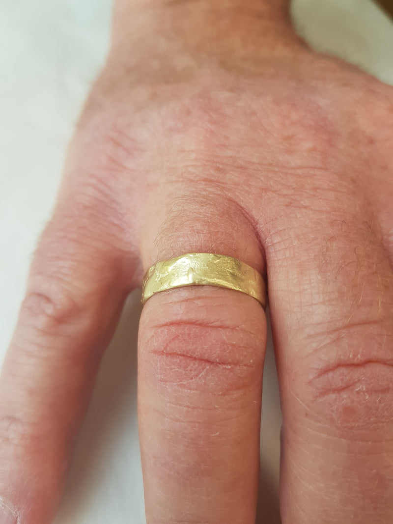 Matte Finnish Textured 14k Yellow Gold Wedding Ring 6mm Wide-ZadokGold