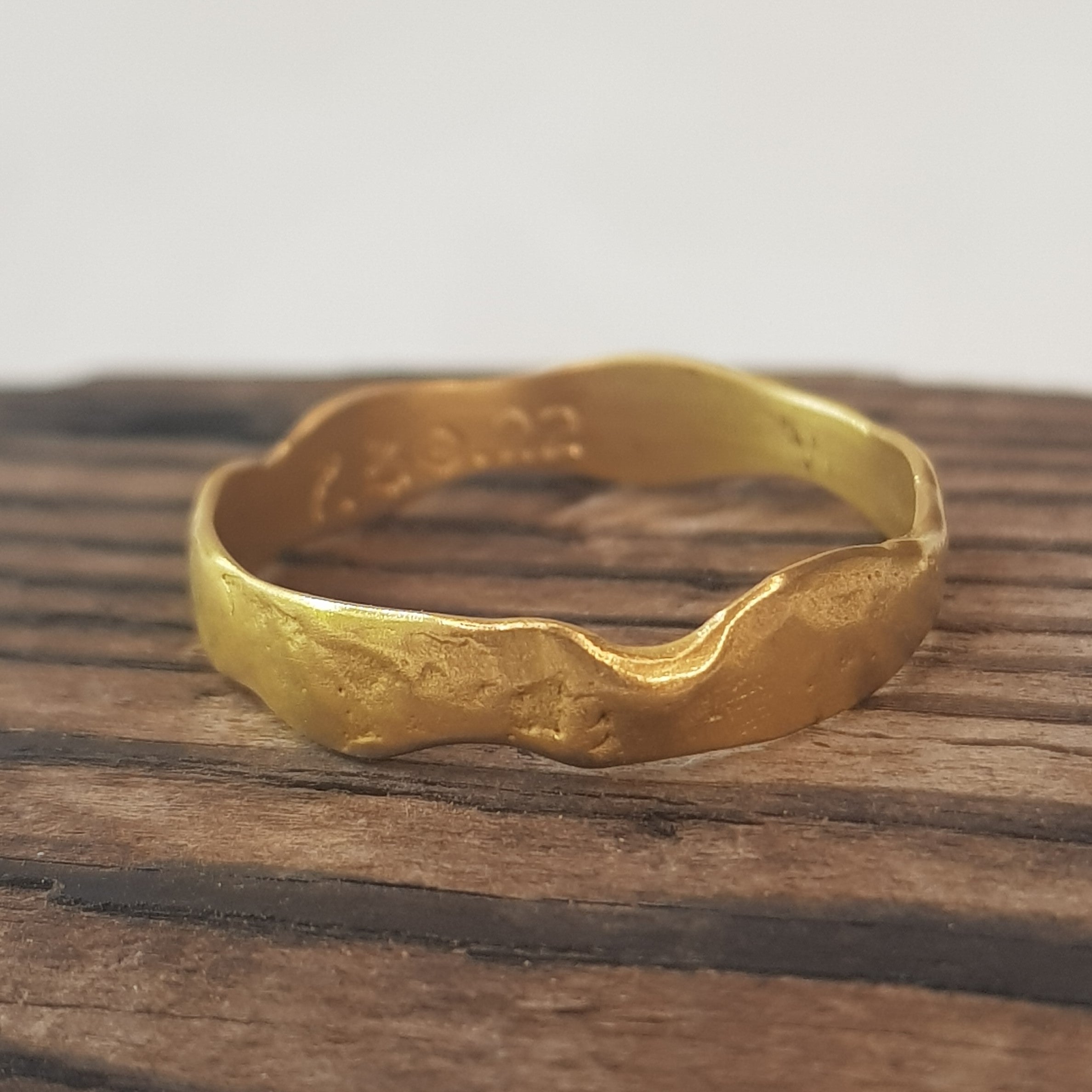 Unique 14k Gold Ring with Textured Surface Carved Edges