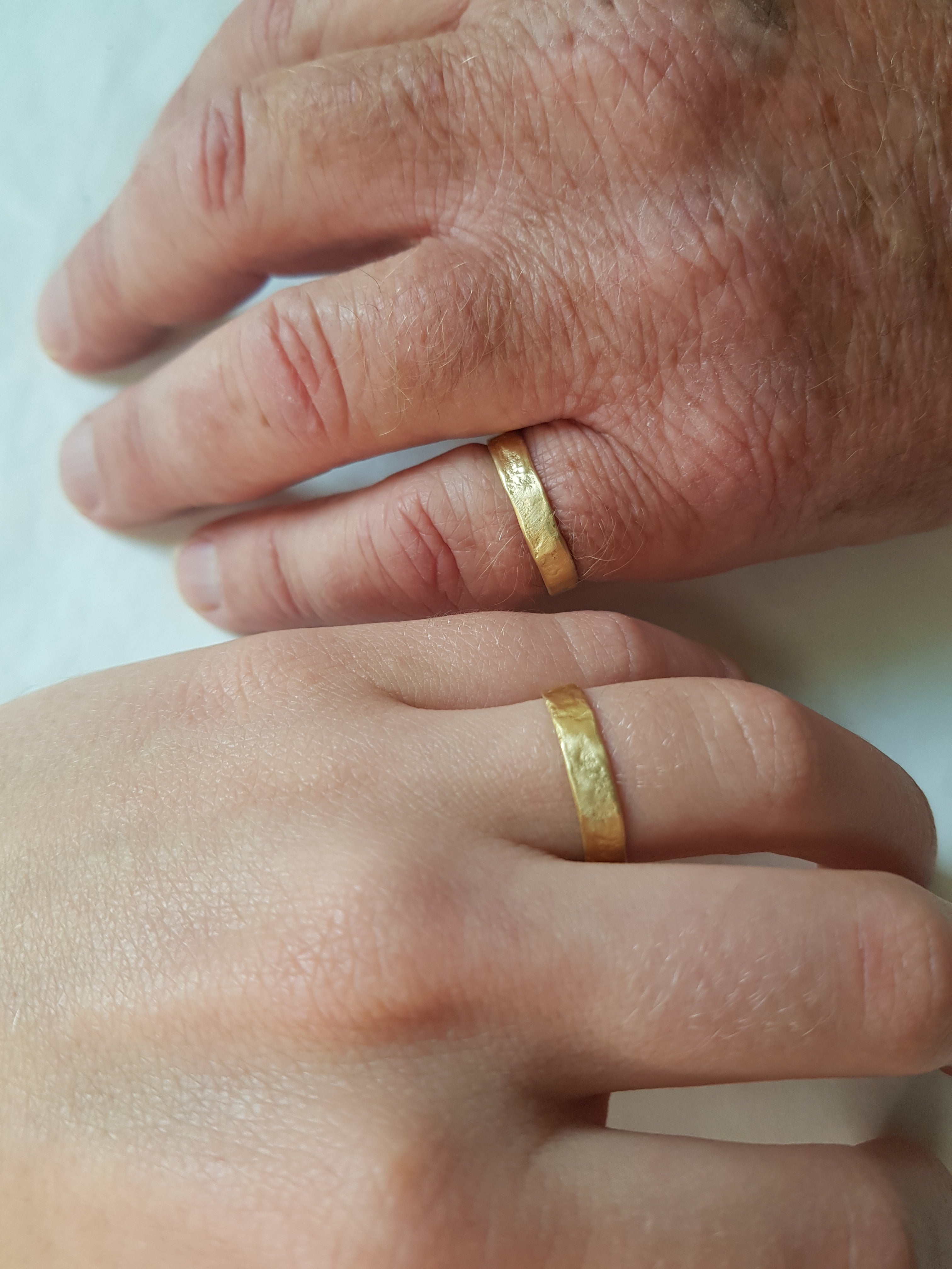 18K Textured Gold Matching His and Hers Gold Wedding Ring Set