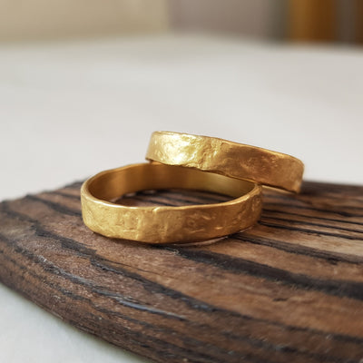 18K Textured Gold Matching His and Hers Gold Wedding Ring Set-ZadokGold