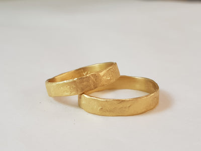 18K Textured Gold Matching His and Hers Gold Wedding Ring Set-ZadokGold