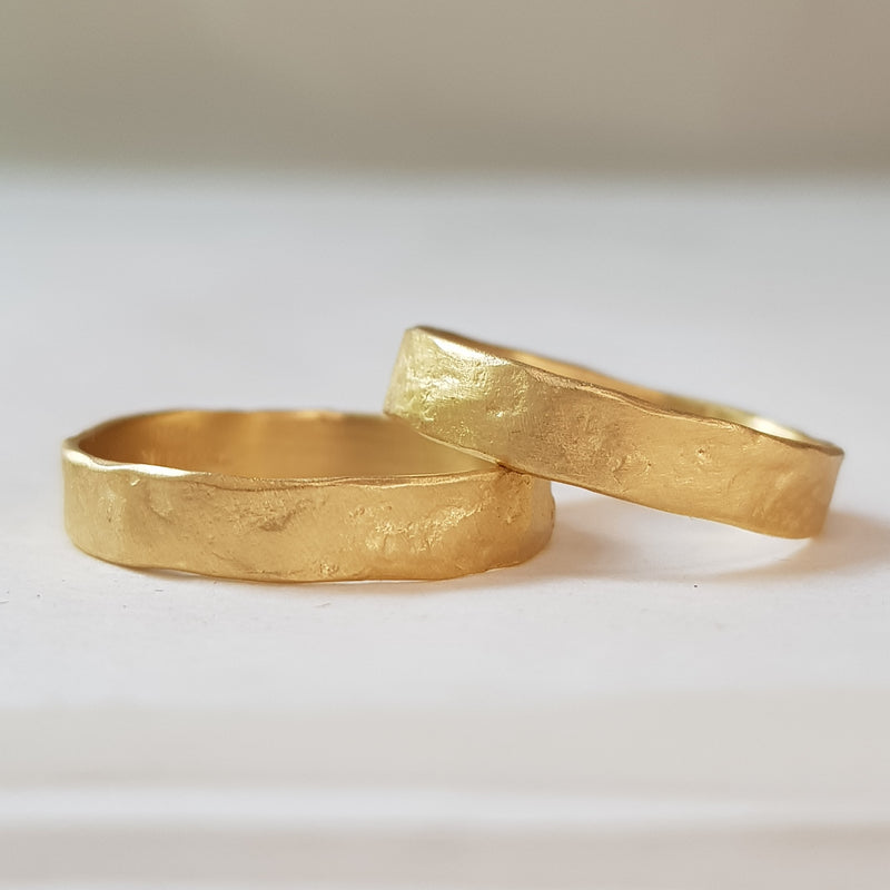 18K Textured Gold Matching His and Hers Gold Wedding Ring Set-ZadokGold