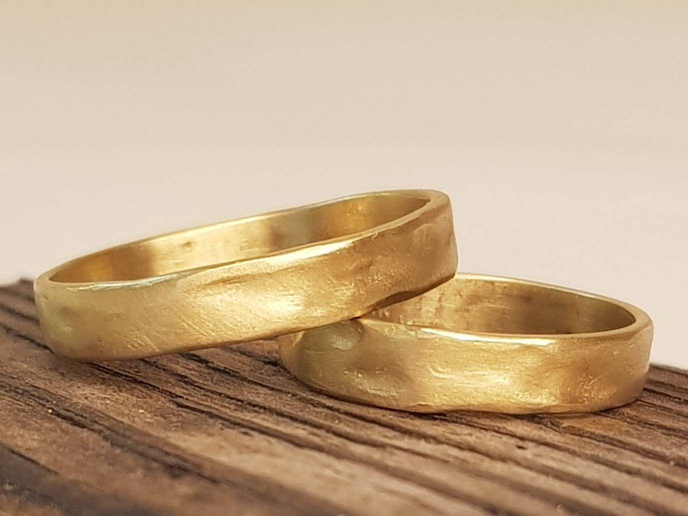 18K Matte Gold Matching Wedding Ring Set