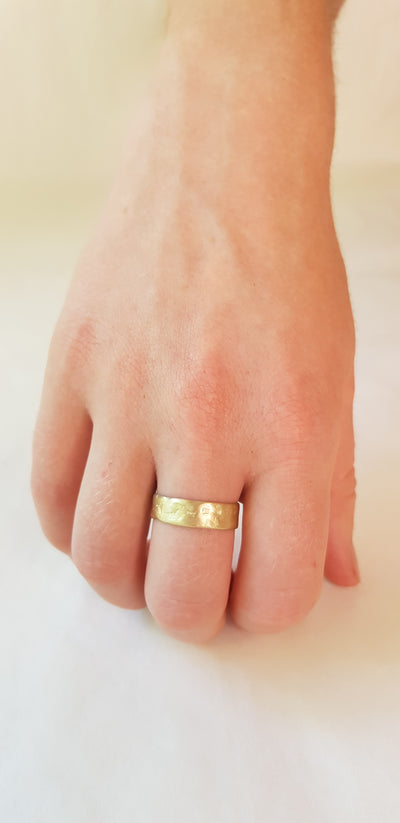 Matte Finnish Textured 14k Yellow Gold Wedding Ring 6mm Wide-ZadokGold