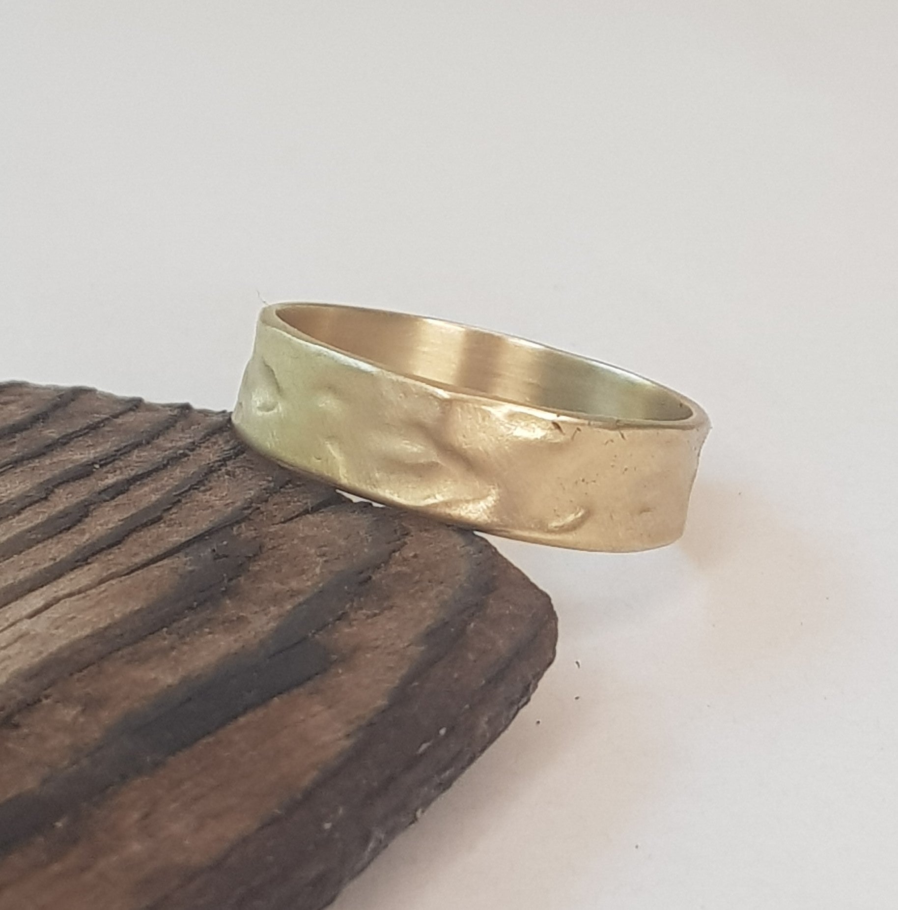 14k Yellow / Rose Gold Wedding Band Soft Hammered Gold Finish