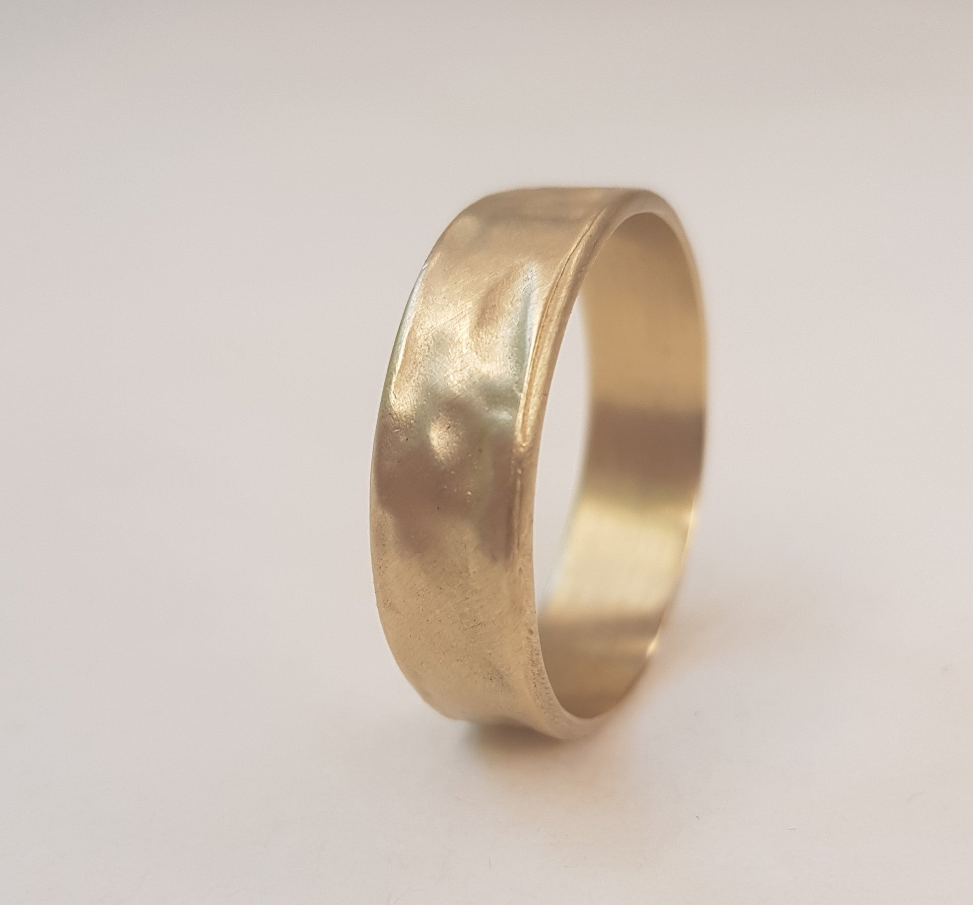 14k Yellow / Rose Gold Wedding Band Soft Hammered Gold Finish