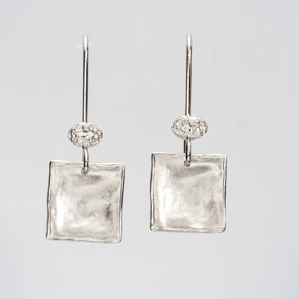 Sterling Silver Square Drop Earrings, Textured Geometric Dangle Earrings