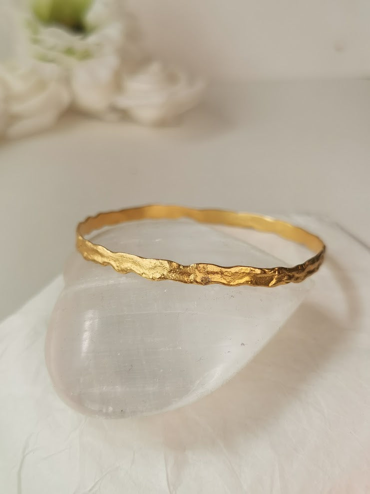 14k Luxury Solid Gold Bangle, Handmade Artisan Gold Jewelry-ZadokGold