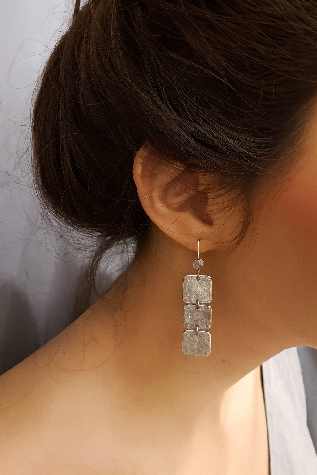 Sterling Silver Textured Long Rectangle Dangle Earrings