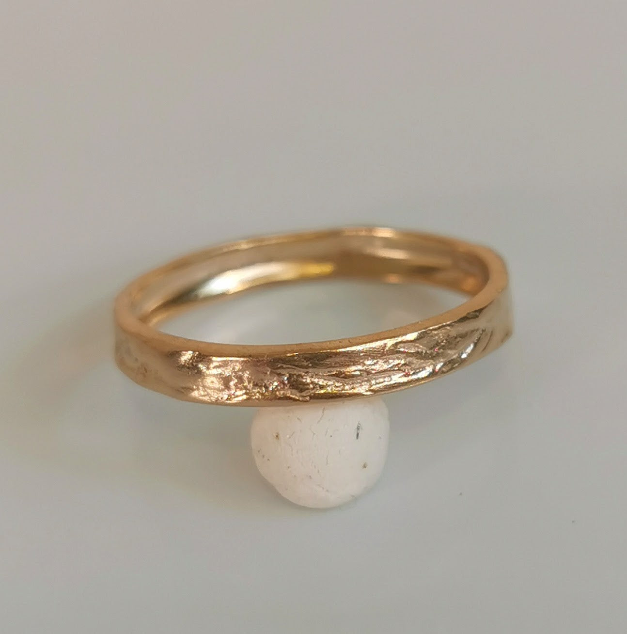 Hollow Solid Gold Wedding Band, Organic Textured Stackable Ring