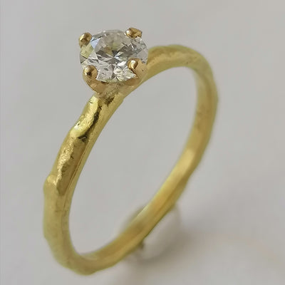 Dainty Textured 14k Gold Diamond Engagement Ring-ZadokGold