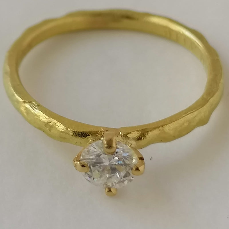 Dainty Textured 14k Gold Diamond Engagement Ring-ZadokGold